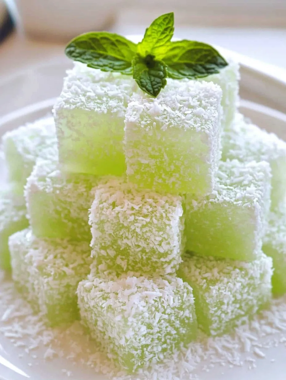 A stack of green and white desserts.