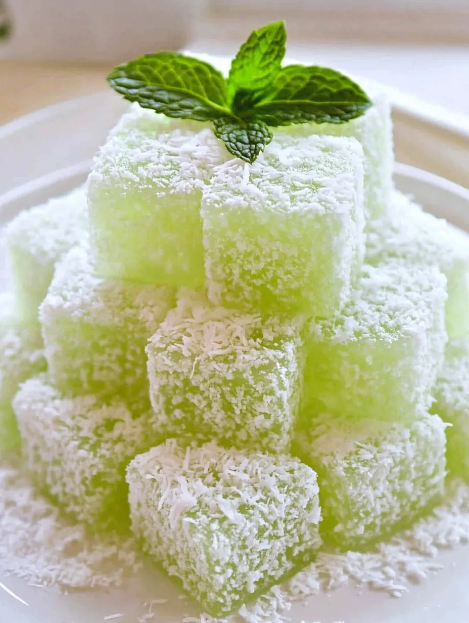 A stack of green and white food.