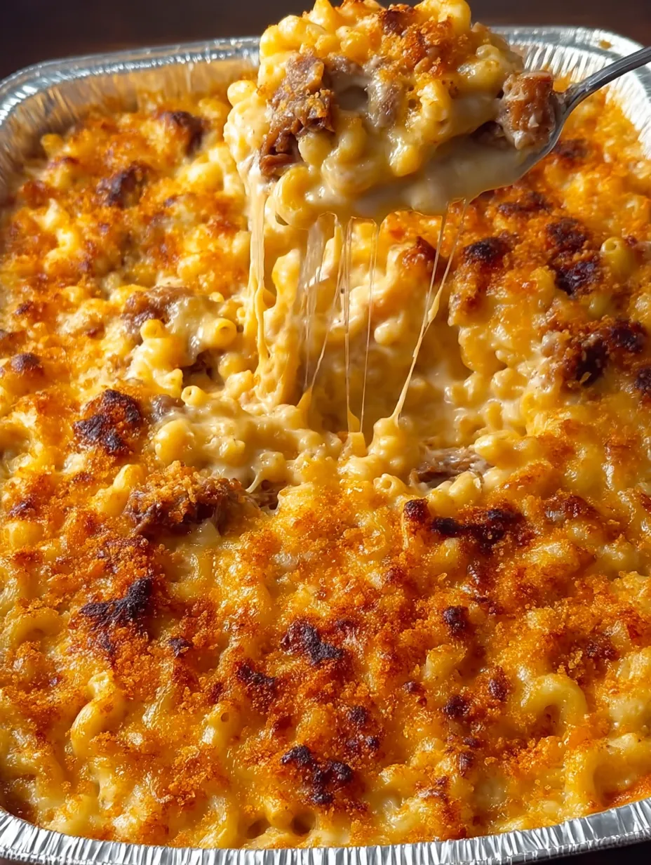 A spoon is being used to serve macaroni and cheese.