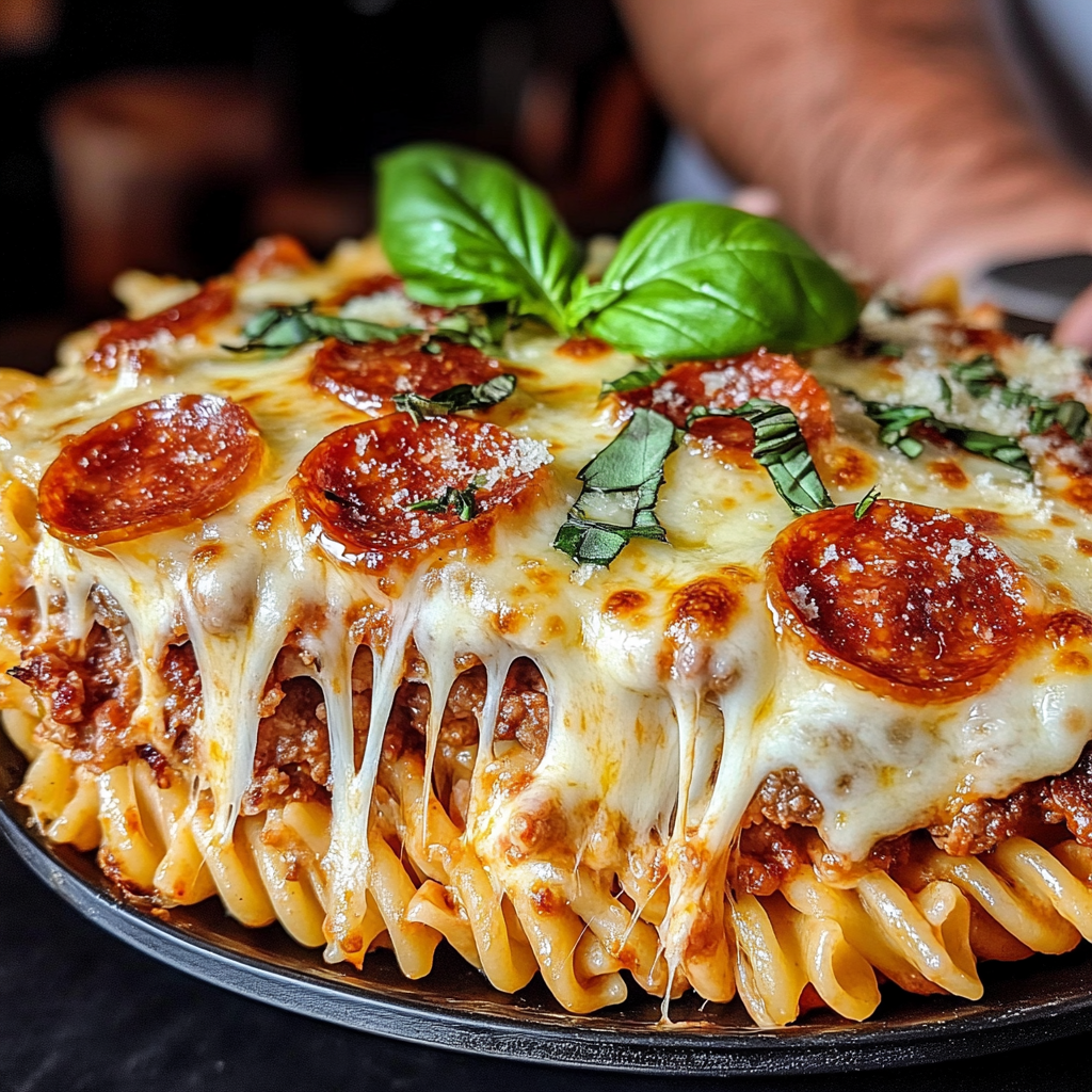 A plate of food with a pizza on top.