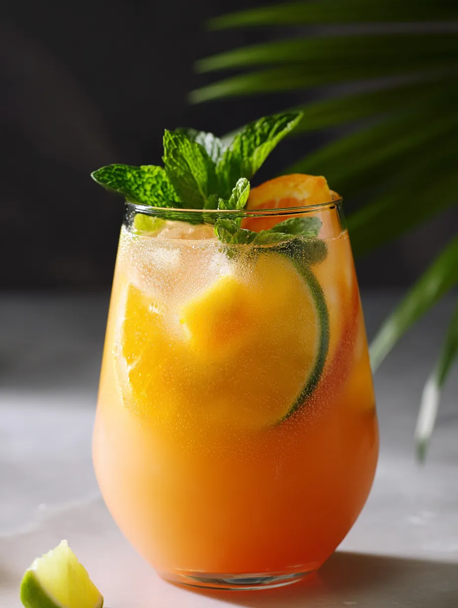 A glass of orange juice with a slice of lemon.
