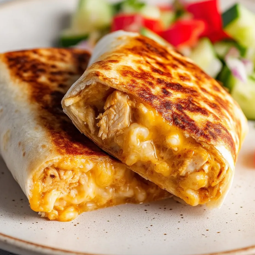 A plate of food with a burrito and a salad.