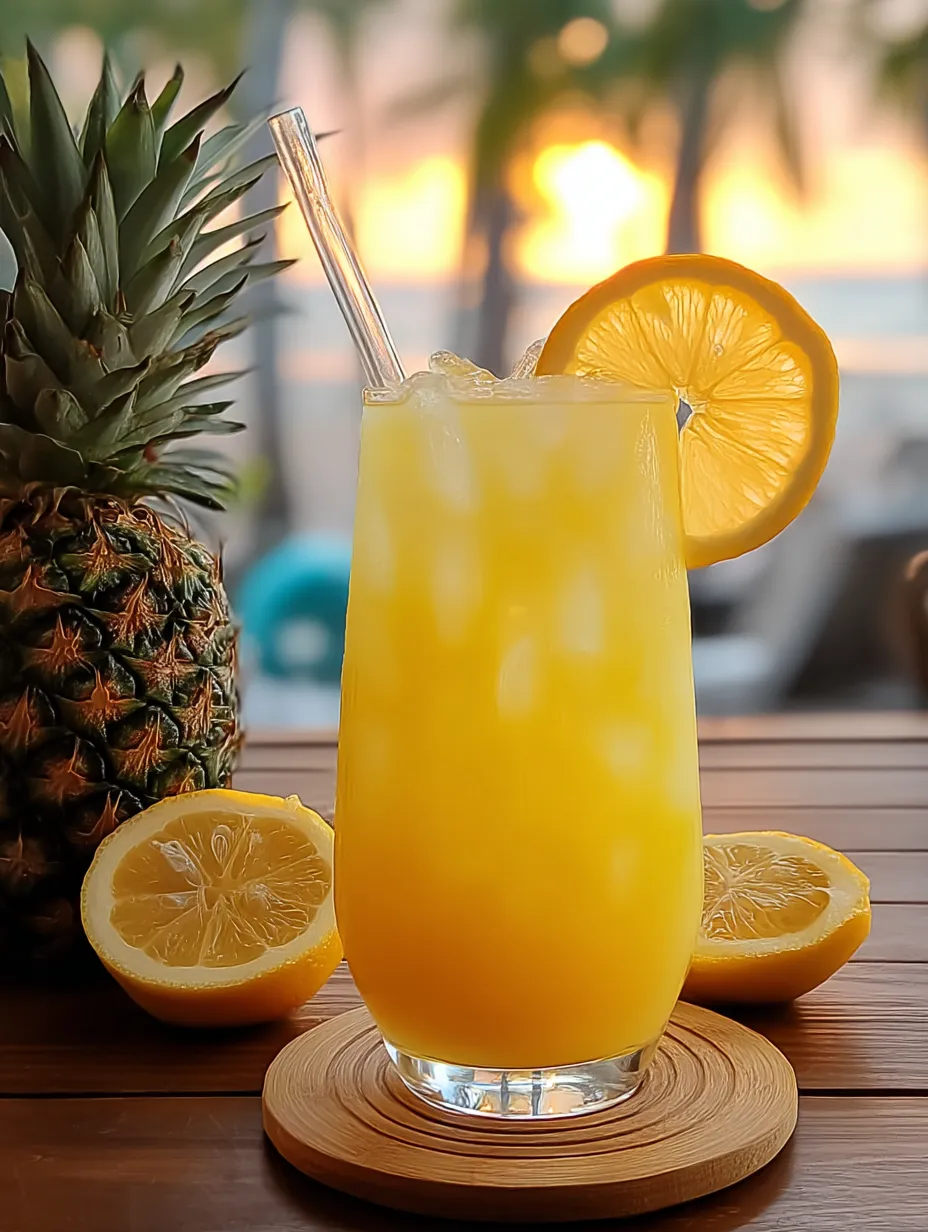A glass of orange juice with a lemon slice in it.