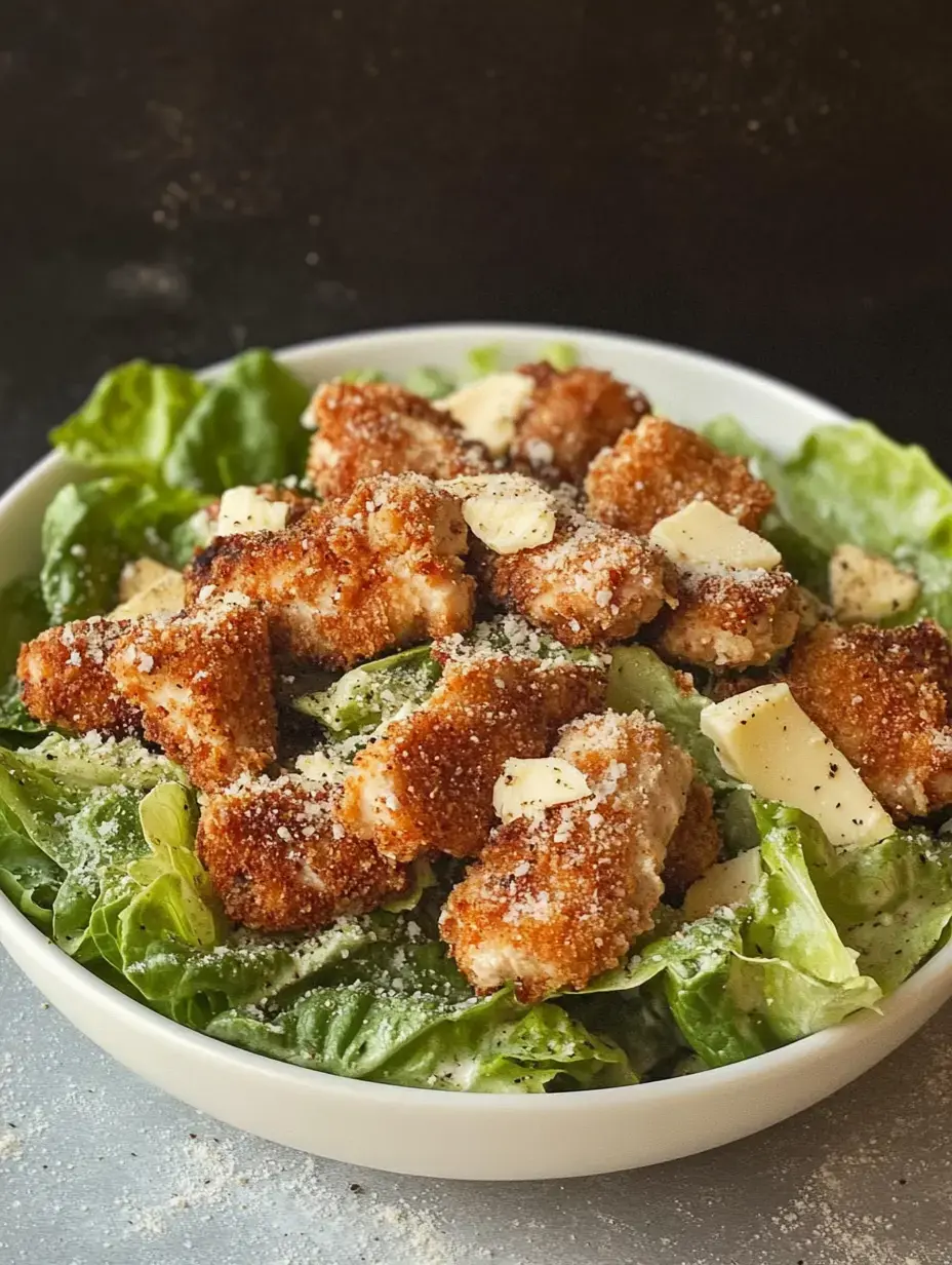 A bowl of salad featuring crispy breaded chicken pieces, lettuce, and grated cheese.