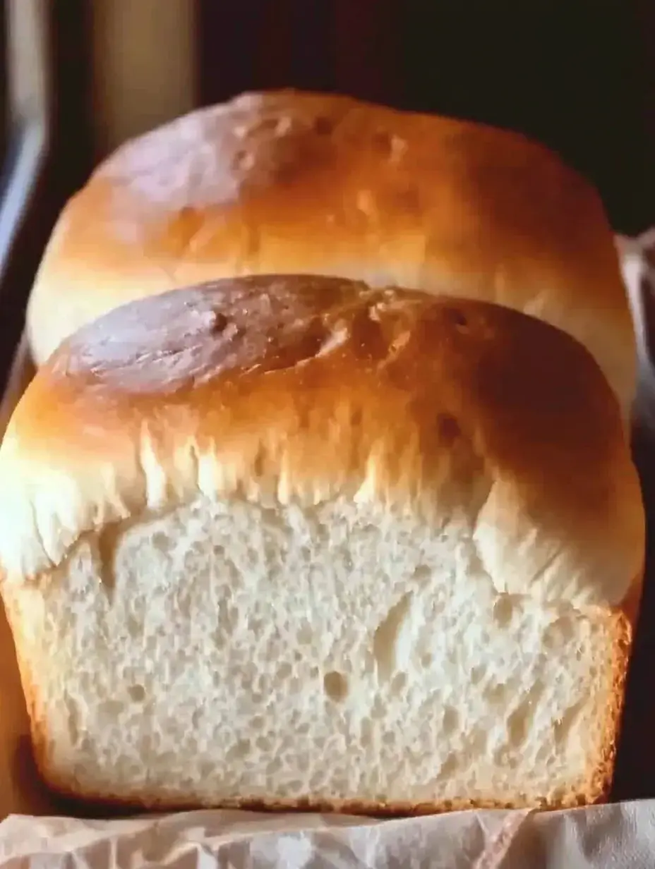 Two freshly baked loaves of bread cooling on parchment paper.