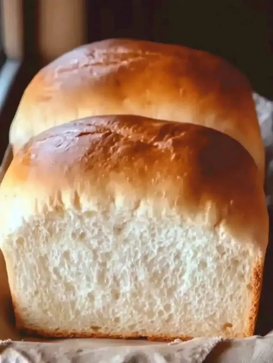 Two freshly baked loaves of golden-brown bread are placed side by side.