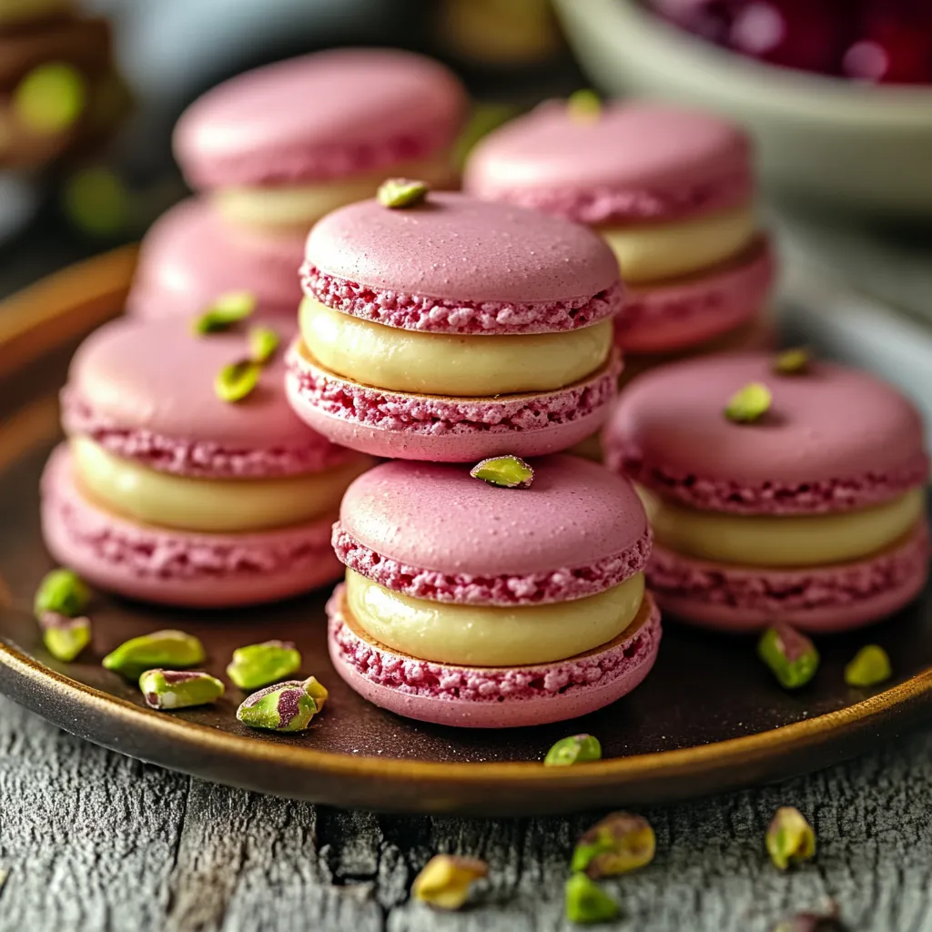 French Raspberry Pistachio Macarons