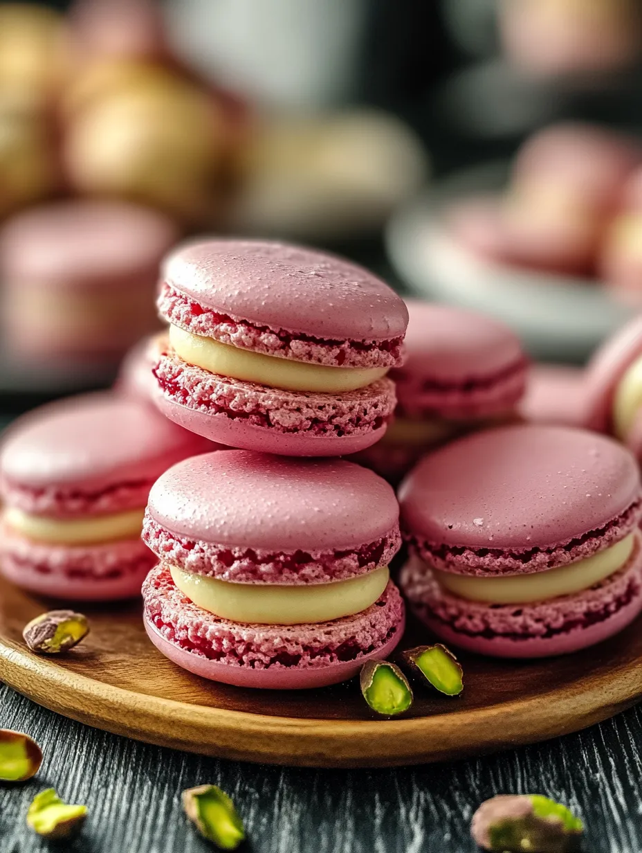 Raspberry Pistachio Macarons