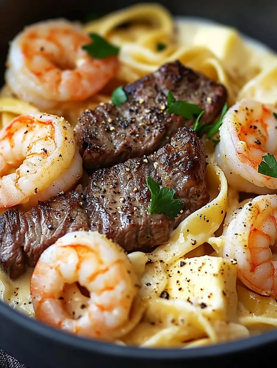 Cajun Shrimp and Steak Alfredo Pasta Recipe