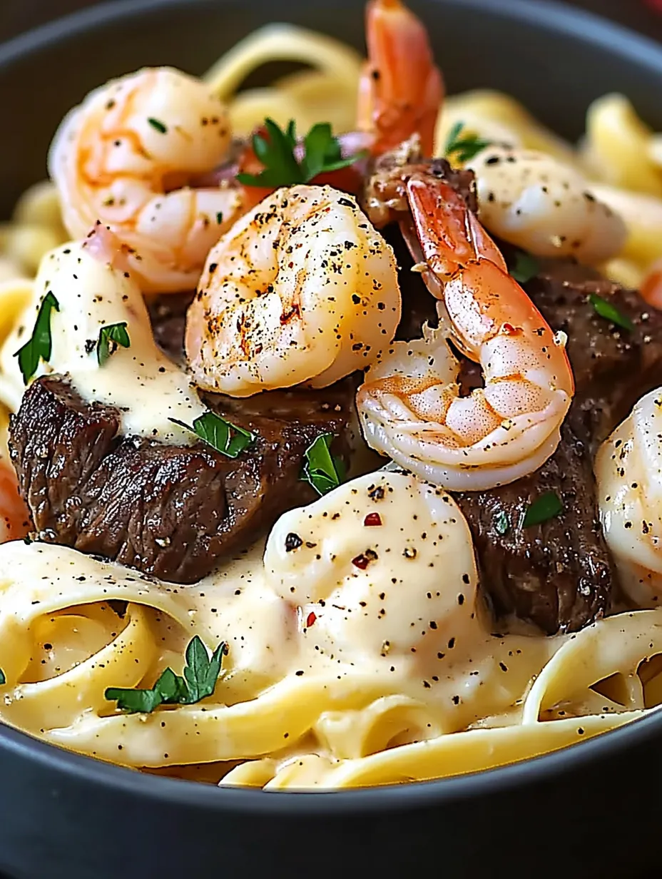 Easy Cajun Shrimp and Steak Alfredo Pasta