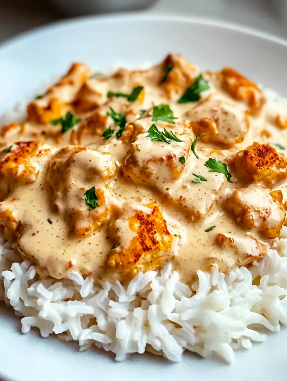 A plate of rice with chicken and sauce on top.