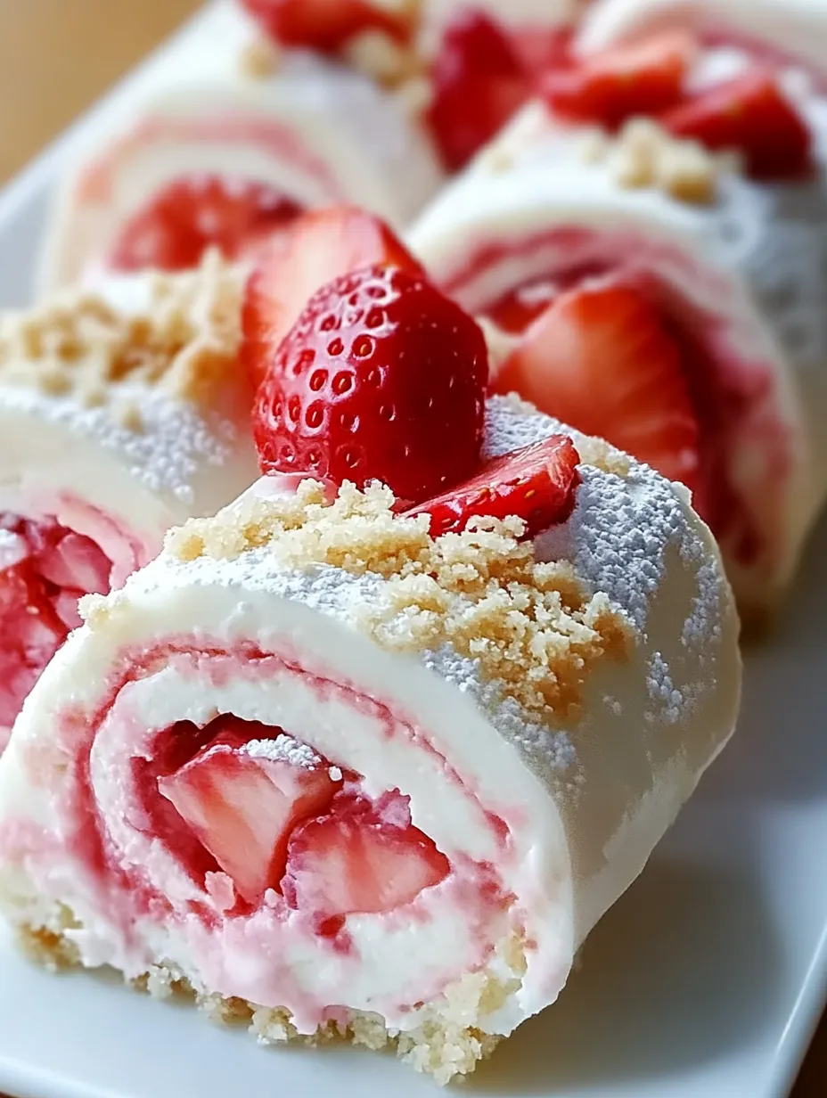 A plate with a roll of strawberry and cream.