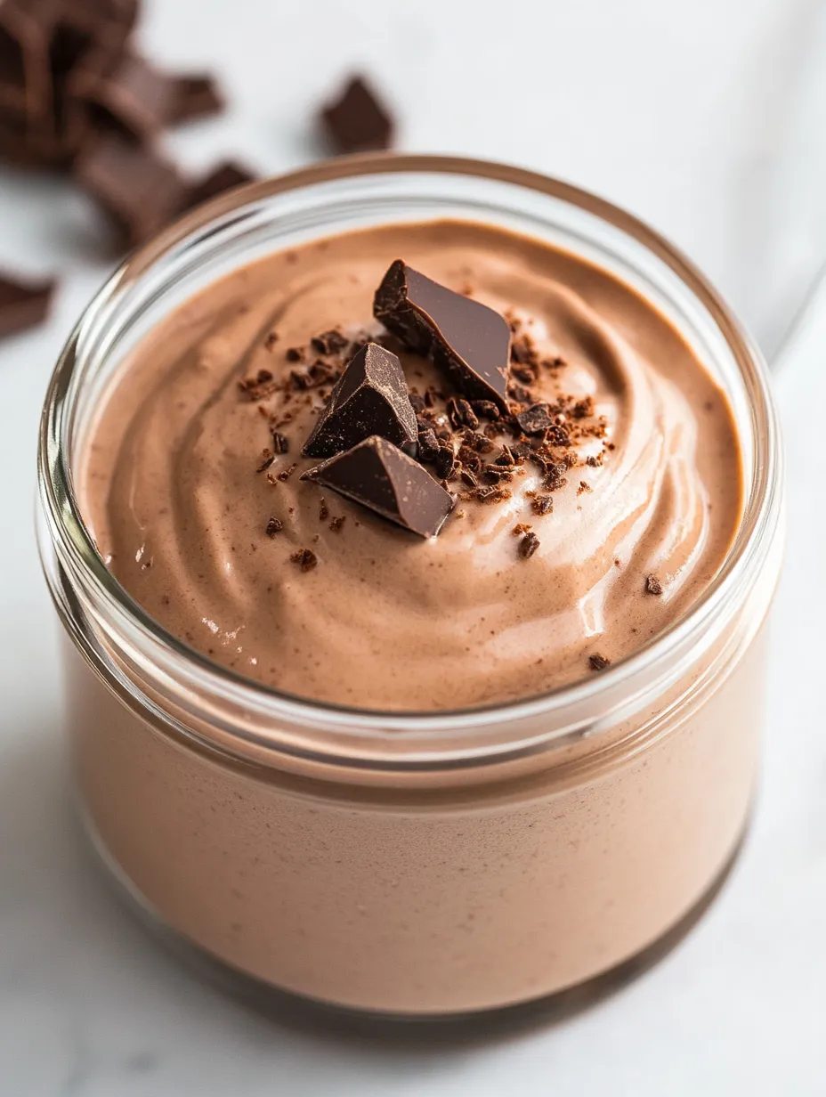 A glass of chocolate ice cream with chocolate chips on top.