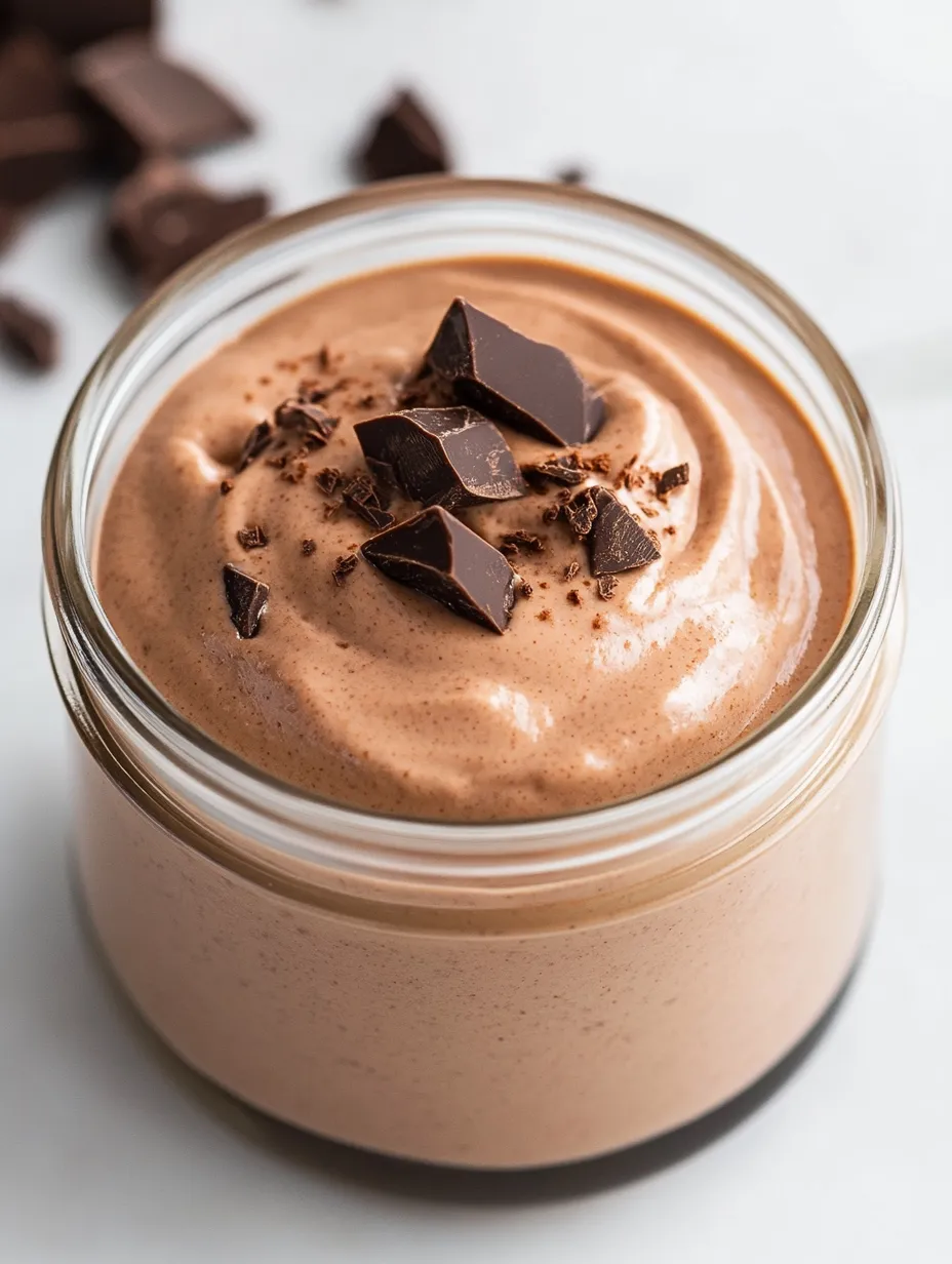 A glass of chocolate sauce with chocolate chips on top.