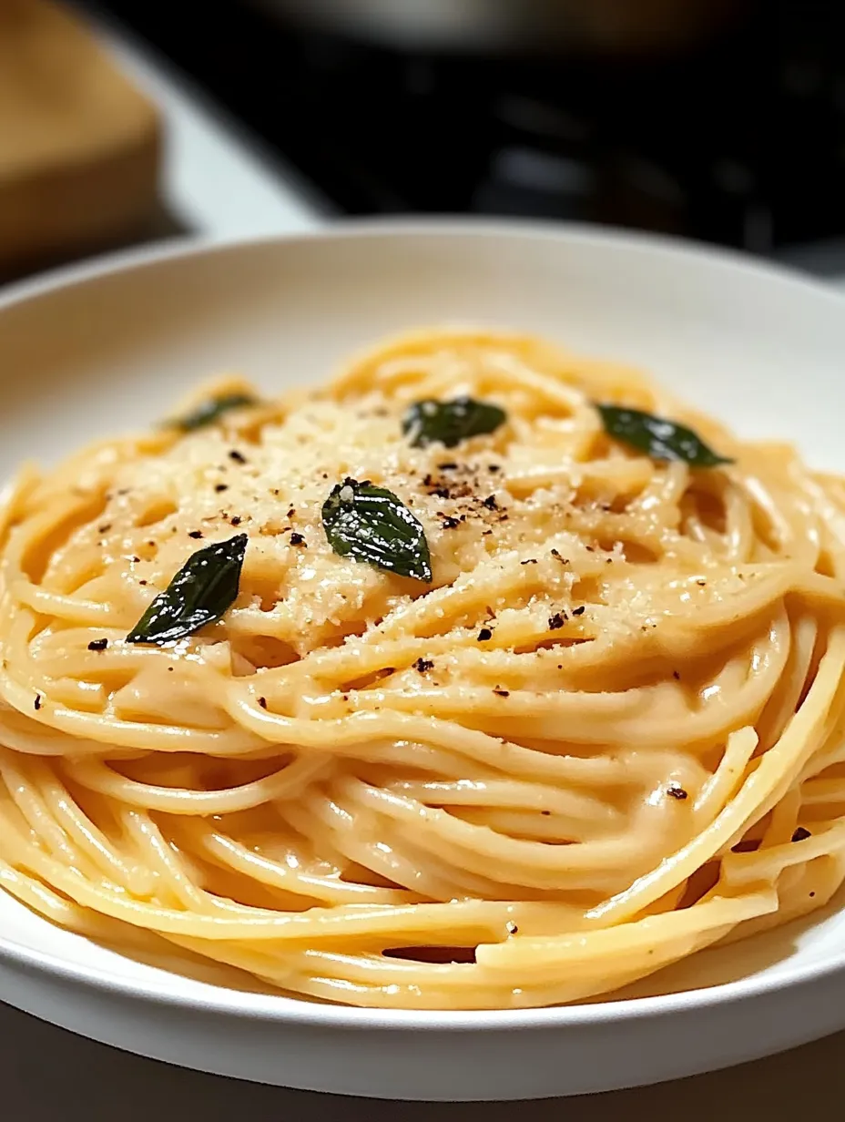 A bowl of spaghetti with cheese and herbs on top.