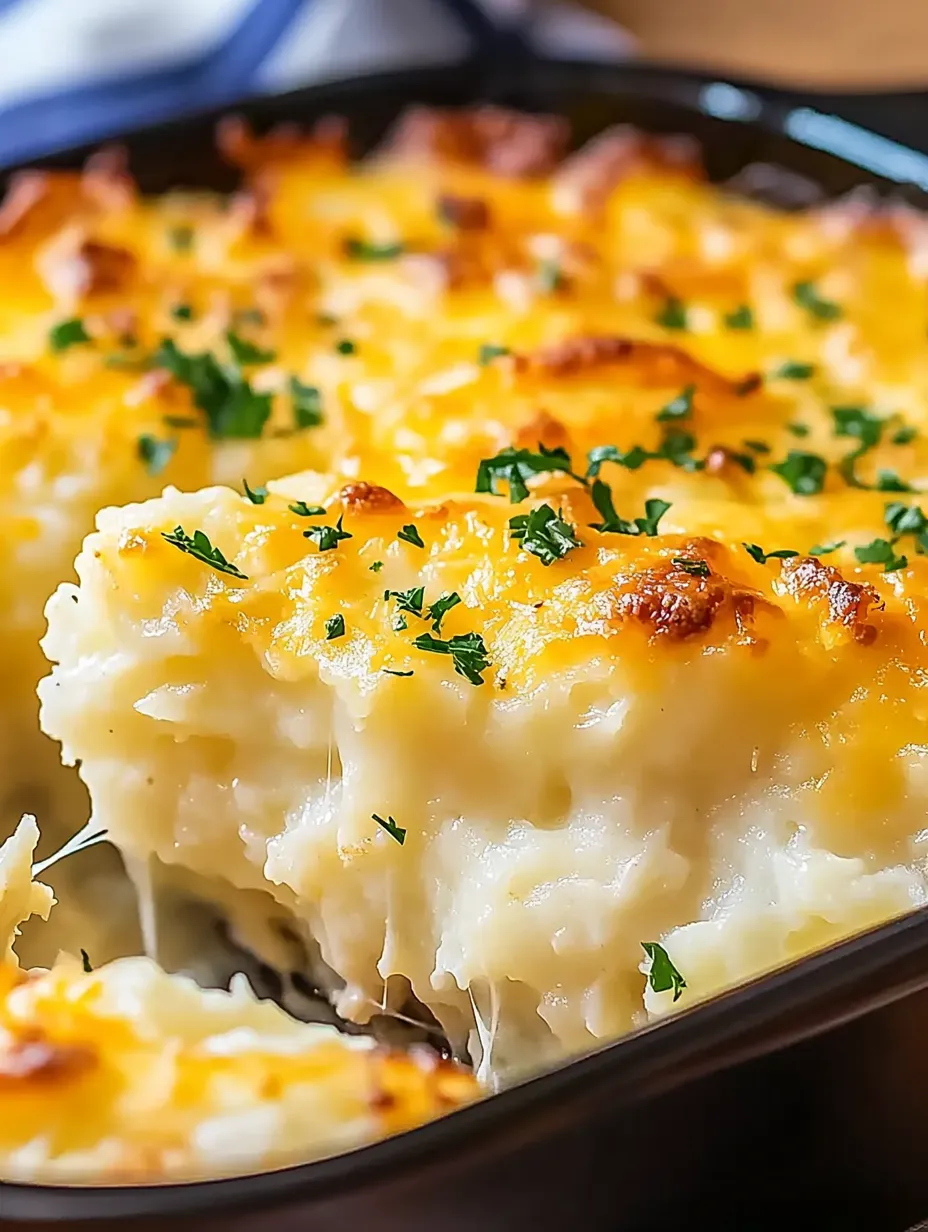 A delicious cheesy casserole with a generous amount of cheese and herbs.