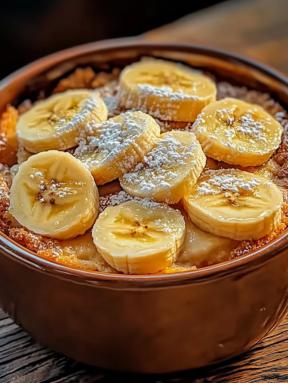 A bowl of bananas with powdered sugar on top.