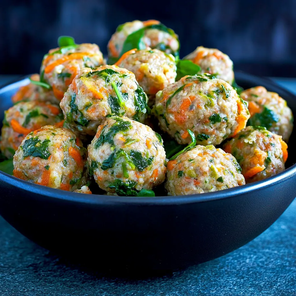 A bowl of vegetable balls, including carrots and broccoli, sits on a table.