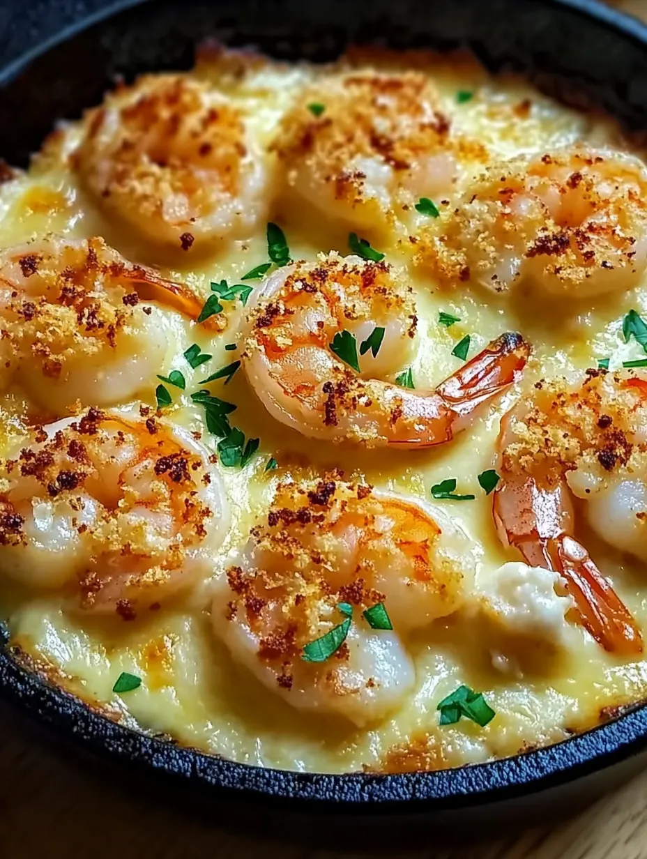 A delicious seafood dish with shrimp and cheese.