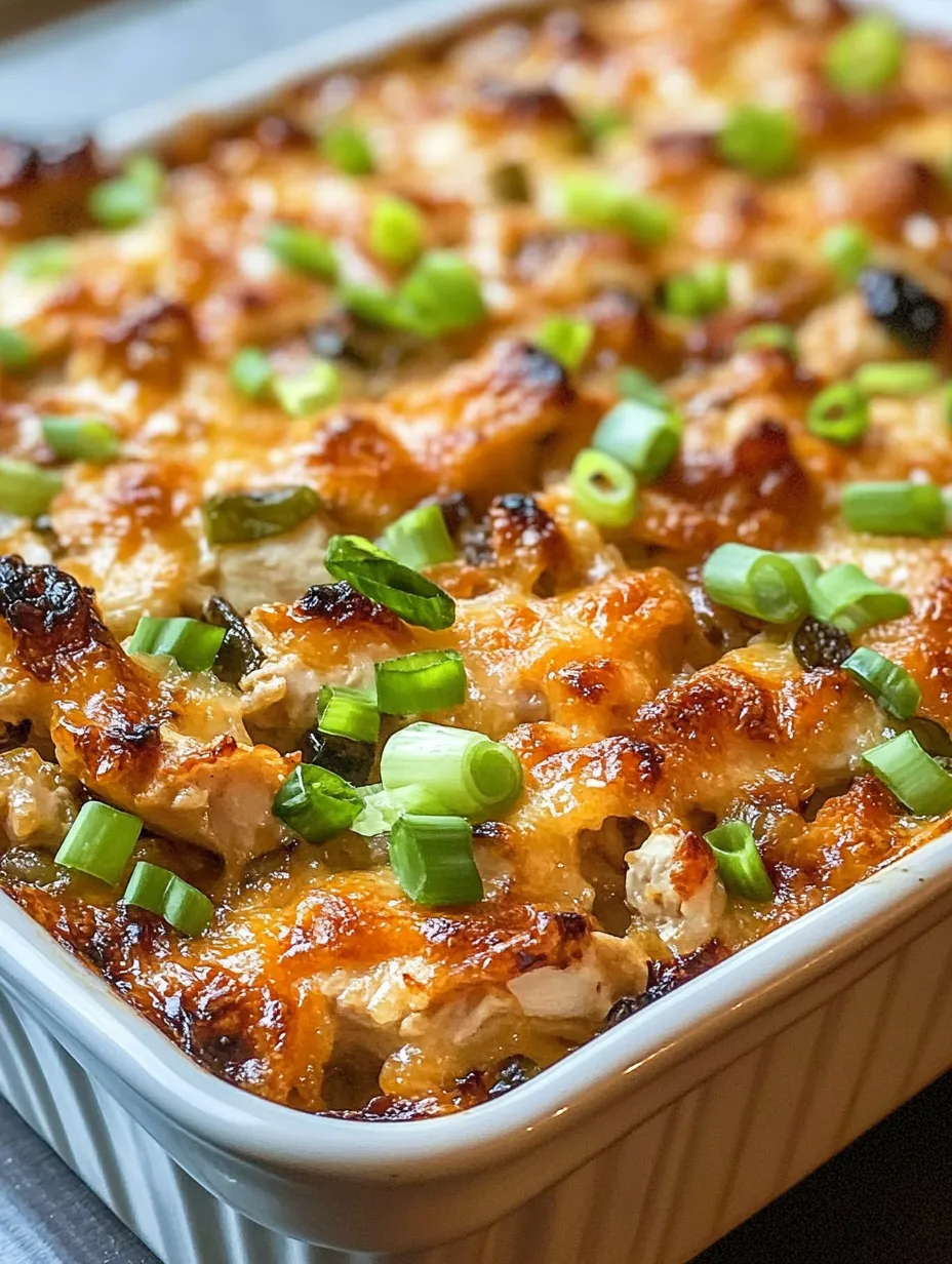 A delicious casserole with chicken and vegetables, ready to be served.