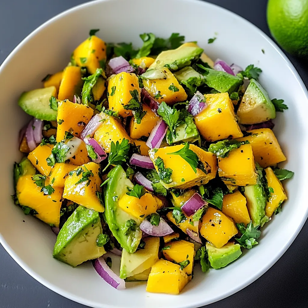 A bowl of fruit salad with avocado, lime, and onion.