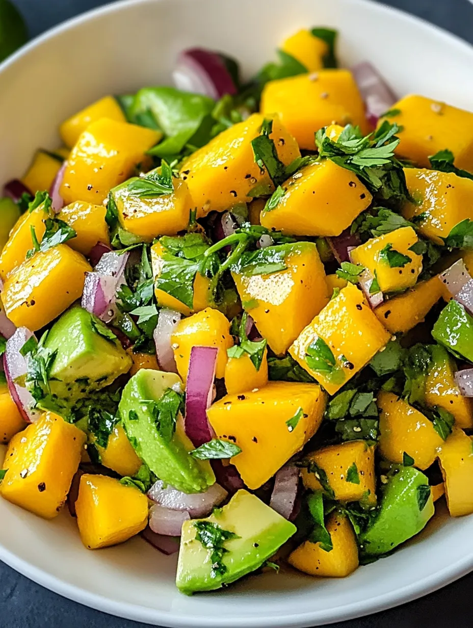 A bowl of fruit salad with avocado, onions, and peppers.