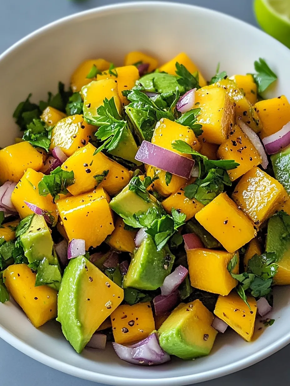 A bowl of fruit salad with avocado, onions, and peppers.