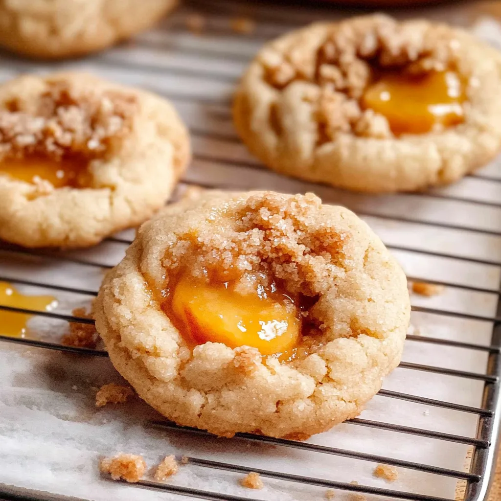 A tray of cookies with a yellow egg yolk in the middle.