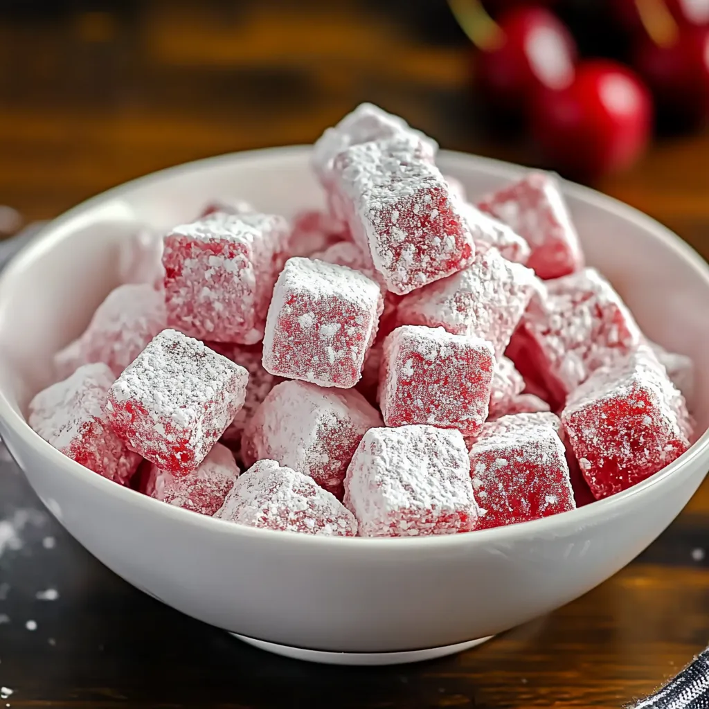 A bowl of white and red sugar cubes.