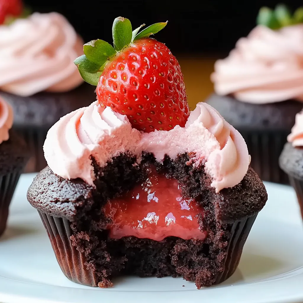 A cupcake with a strawberry on top.