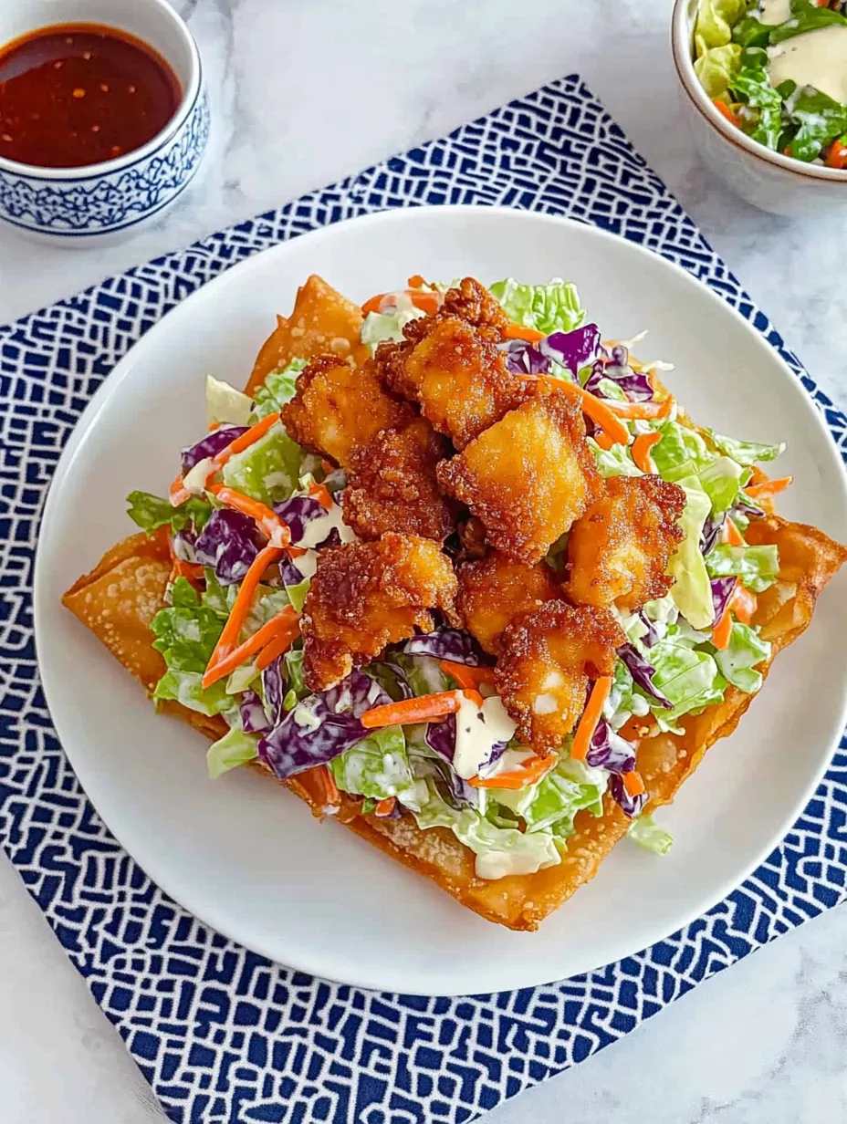 A plate of food with a salad and chicken on top.