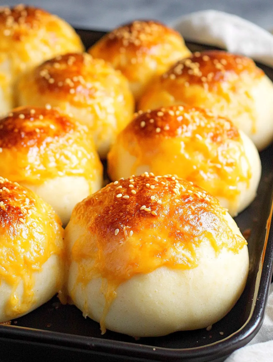 A pan of cheese-filled bread rolls.