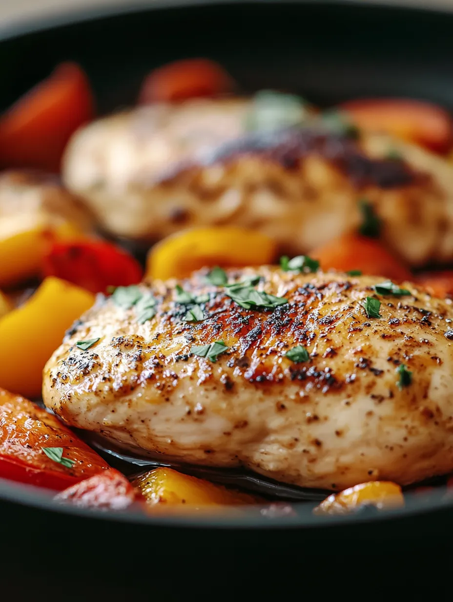 A delicious meal of chicken and vegetables, including carrots and peppers, cooked in a pan.