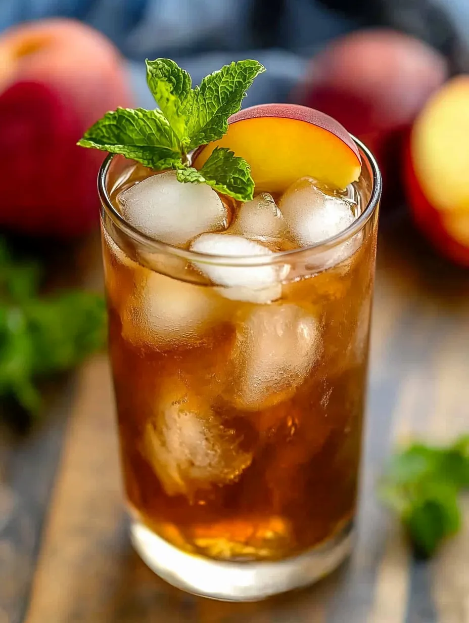 A glass of iced tea with a mint garnish.