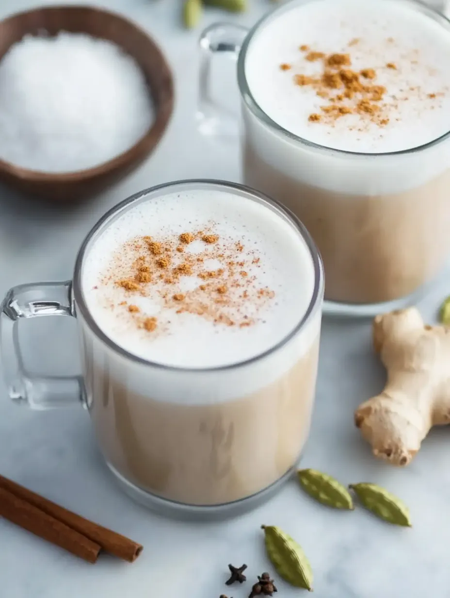 Two glasses of coffee with cinnamon on top.