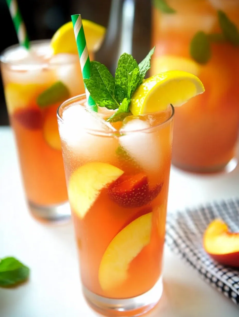 A glass of fruit juice with a green straw and mint leaves.