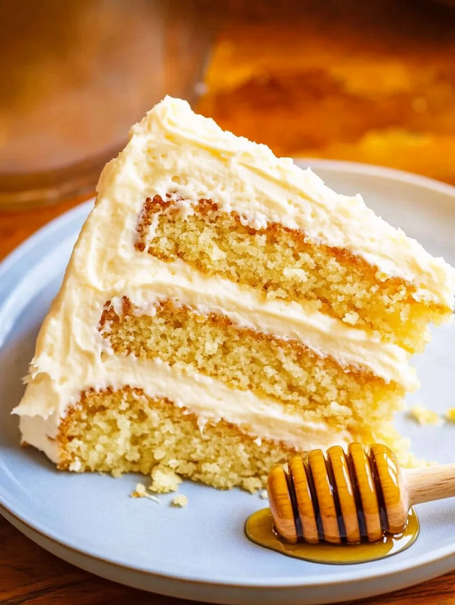 A slice of cake with a honeycomb on a plate.