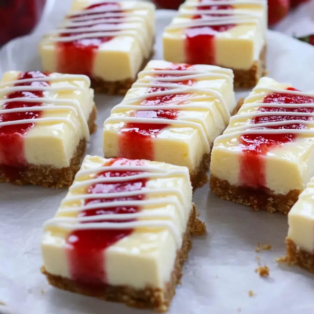 A plate of desserts with white and red icing.