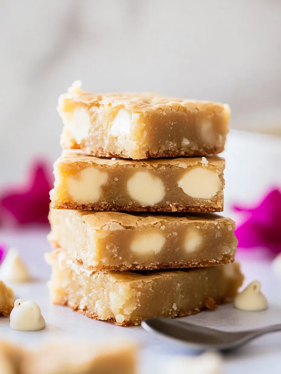 A stack of four square desserts, each with a white frosting, are displayed on a table.