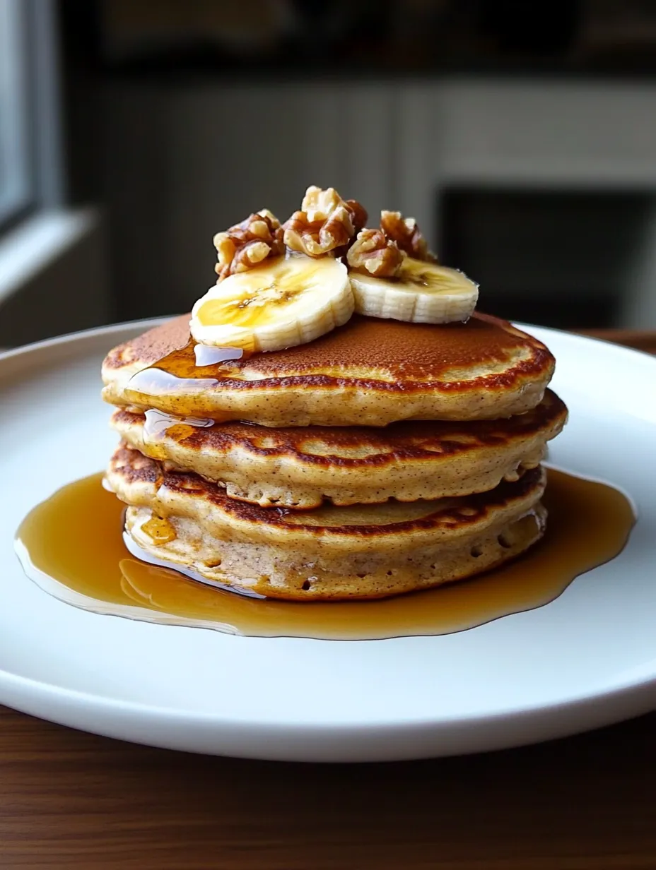 A stack of pancakes with bananas on top.