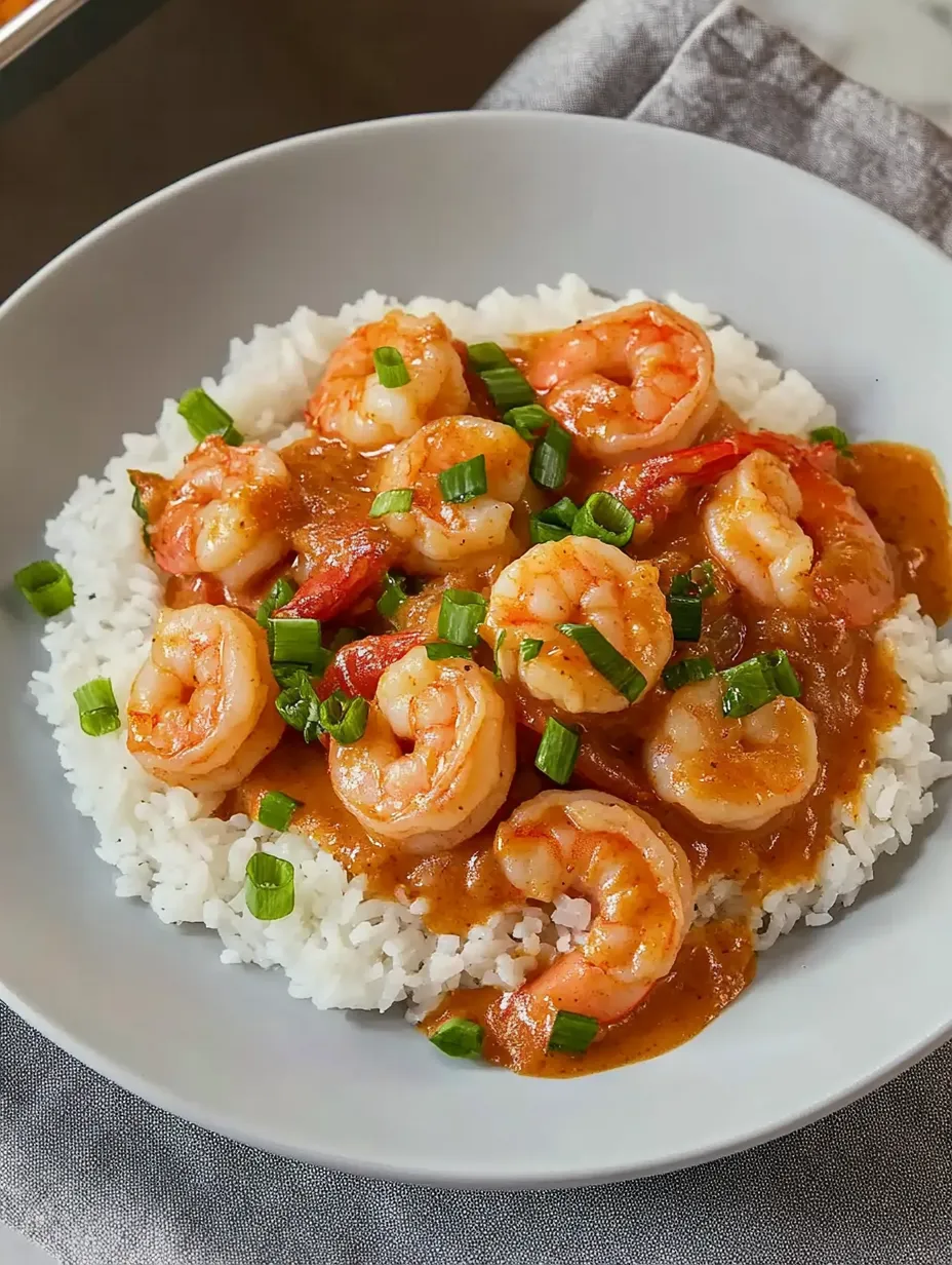 A bowl of shrimp and rice with a spoon on a table.