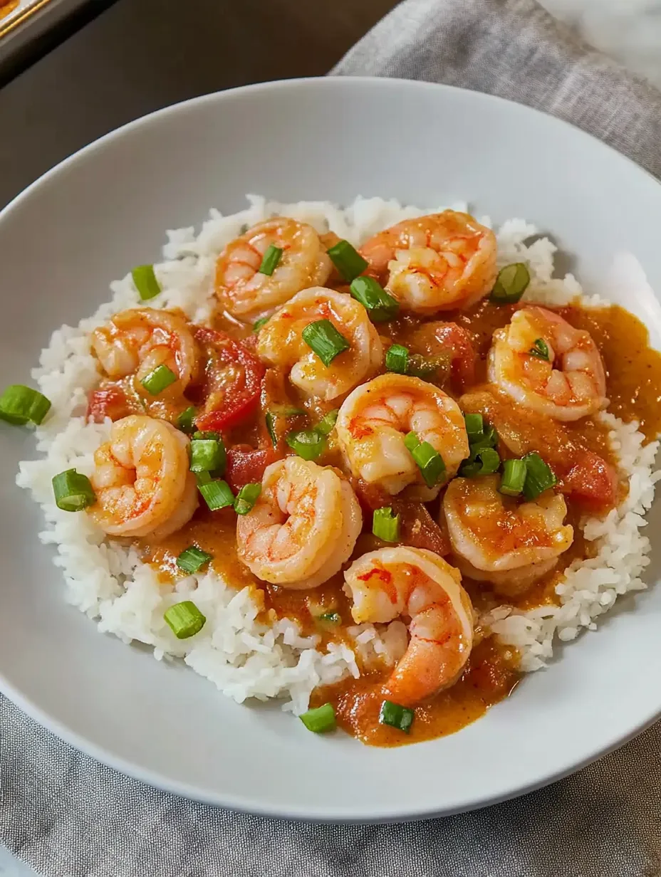 A plate of shrimp and rice with a spoonful of sauce.