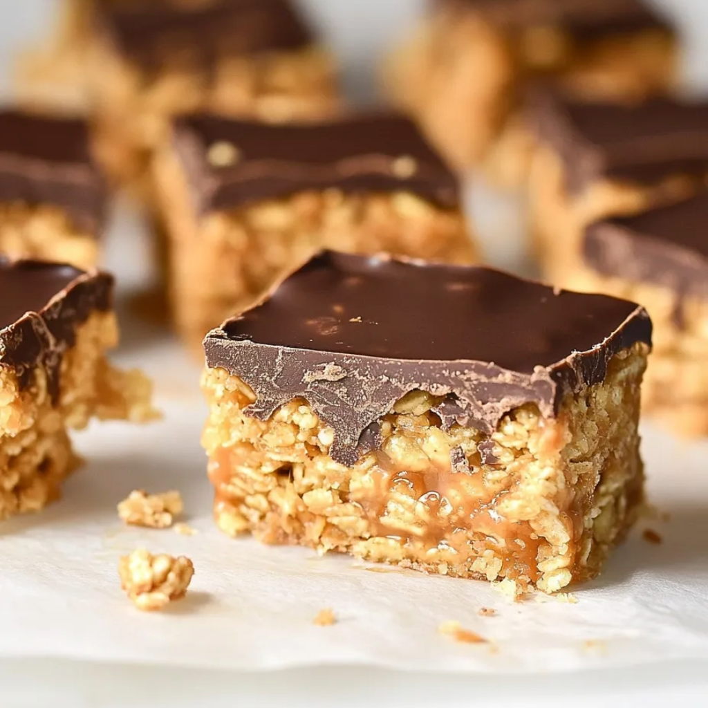 A square of chocolate and peanut butter candy.