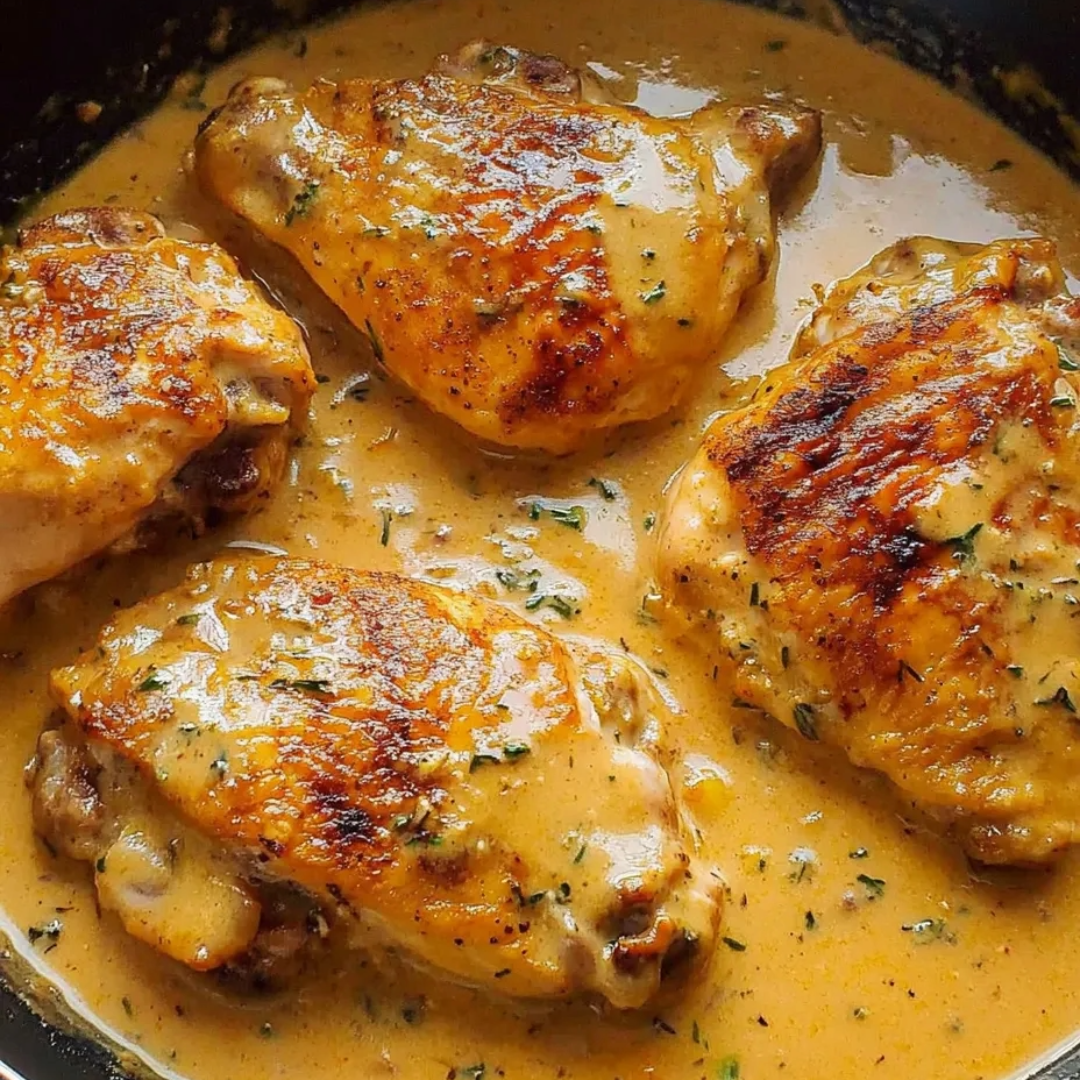 A pan of chicken with a sauce on top.