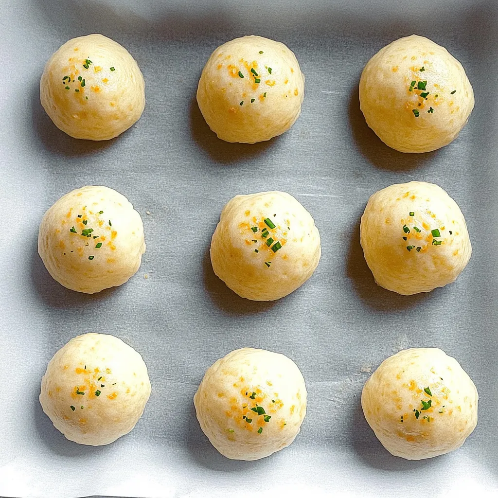 A row of six small, round, cheesy, and orange-green-sprinkled pastries.