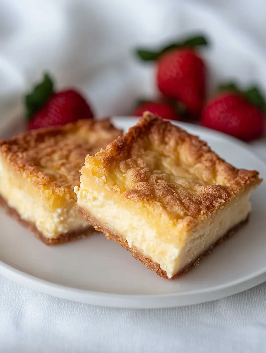 Two pieces of cake on a white plate, with strawberries and a slice of lemon nearby.