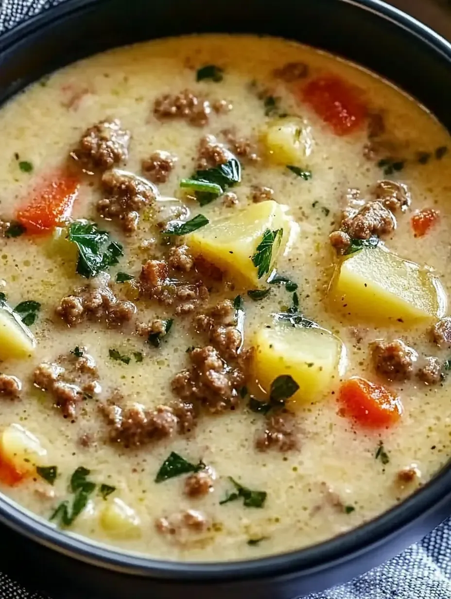 A bowl of soup with meat and vegetables.