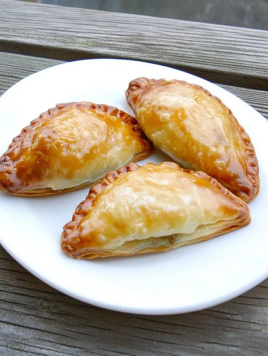 Three golden brown pastries on a white plate.