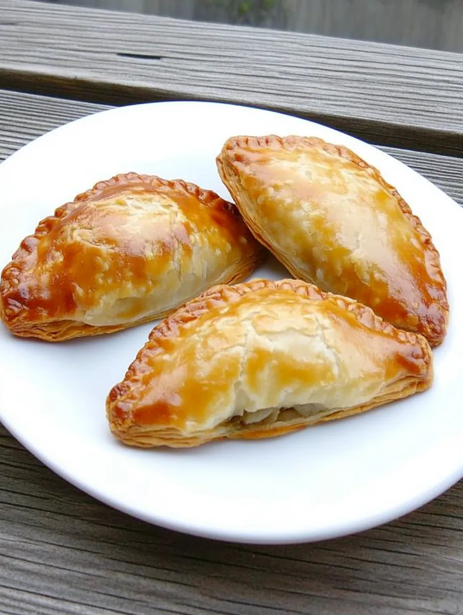 Three golden brown pastries on a white plate.
