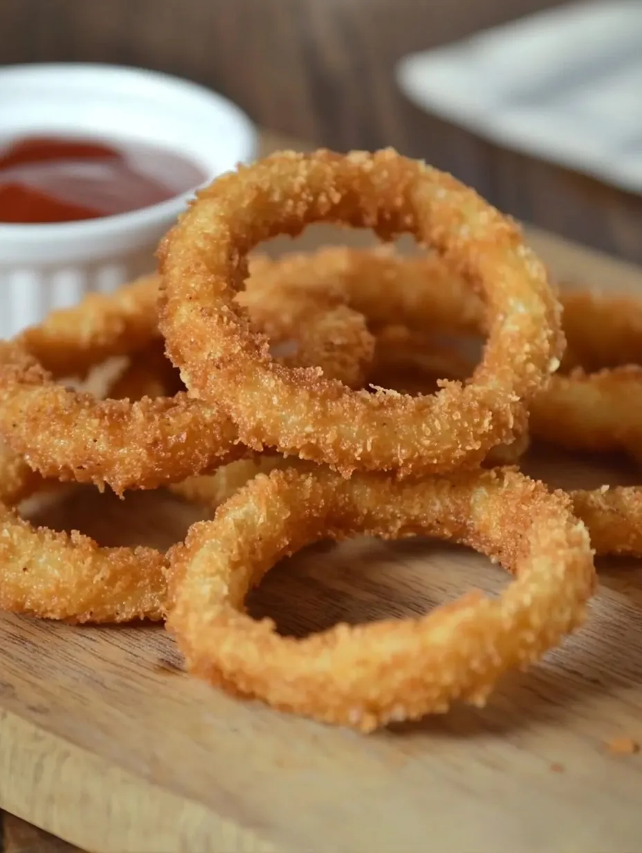 A plate of fried onion rings with a dipping sauce.